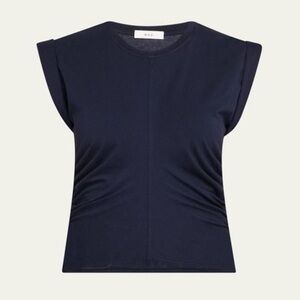 A.L.C. Navy Blue Ruched Cap Sleeve Top NWT Women’s Size Medium 100% Cotton